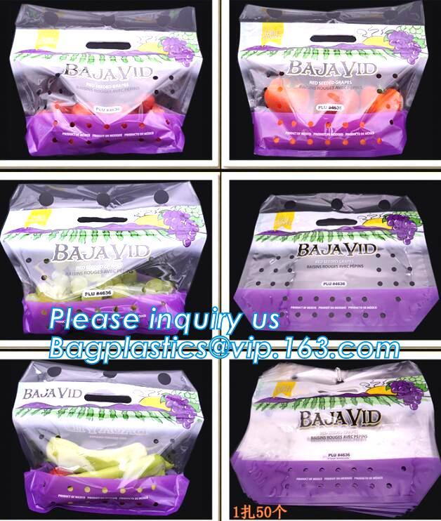 breathable opp cellophane plastic fresh vegetables packaging bag, vegetable fresh keeping freezer bag, reusable zipper s