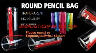 China Custom fashion transparent plastic clear round standing pvc zipper pencil case for school boys supplier