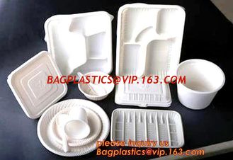 China biodegradable corn starch plastic round food tray, Eco-friendly corn starch disposable 4 compartment food tray with lid supplier