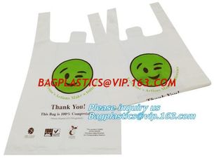 China Biodegradable Plastic T Shirt Food Bag Compostable Vest Carrier Shopping Bag, compost home ASTM D6400 biodegradable tran supplier