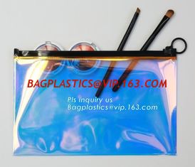 China holographic glitter mini purse transparent clear PVC cosmetic slider bag, slider zipper PVC bag clear vinyl cosmetic bag supplier