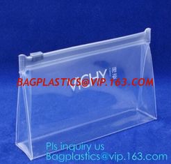 China MultiColor Plastic Slider Zipper Bags, logo printing pvc small zip transparent bag, Standup Cosmetic PVC Bag With Slider supplier
