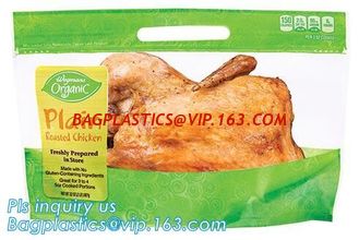China chicken plastic bags for hot roast chicken packaging,with handle and zipper,anti-fogging, Turkey chicken roasted plastic supplier