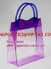China clear pvc packaging bag with handle for wine, vinyl pvc zipper gift tote bags with handles, gift bag with plastic snap supplier