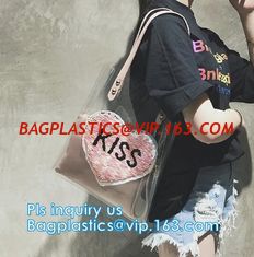 China Handle Style PVC Material Shopping Tote Bags, Vinyl PVC Tote Handle Cosmetic Handbag Swimming Bag for Girls, black mesh supplier
