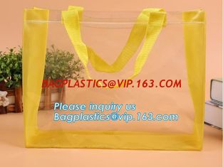 China PVC and non woven zippered apparel packaging bag, gift package bag with handle, bags with zipper and sewn handle, carry supplier