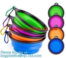 China Wholesale Silicone Portable Food Grade Unbreakable Stocked Colorful Collapsible Pet Dog Bowl With Hook, Portable Foldabl supplier