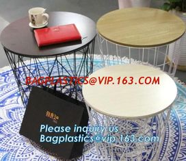 China Wooden top metal wire coffee table design, customized design size wire coffee side tables, Black iron base and transpare supplier