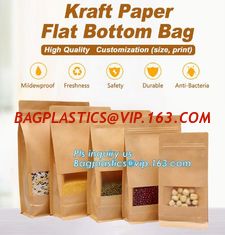 China Kraft paper 3 side seal bag,kraft flat bottom bag, waterproof, moisture resistant, window bag, flat bottom bag,zipper se supplier