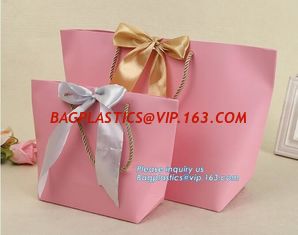 China pink small christmas gift packaging paper bags with cotton ribbon twisted handle,Paper material Brown Shopping Bag With supplier