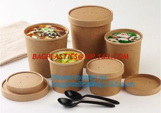 China Eco Friendly Disposable takeaway food container Kraft Paper noodle bowls Hot Soup Cup With Paper Flat Lid bagease packag supplier