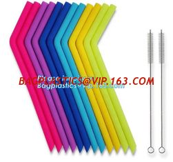 China Anti-Cutting Mouth Flexible Silicone Straw Metal Straw With Silicon Tip Sleeve Cleaning Brushes Set Reusable Silicone Dr supplier