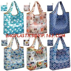 China ECO Friendly nylon foldable reusable grocery bag 5 cute designs folding shopping tote bag fits in pocket bagease package supplier