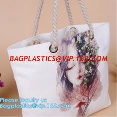 China Promotional custom portrait printing lady shoulder bag,cotton canvas shopping tote bag with cotton rope handle bagease p supplier