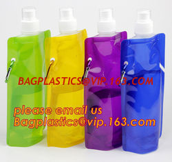 China portable foldable water bottle / folding water bag,BPA Free Stand Up Spout Portable Foldable Water Bottle/Bag With Carab supplier