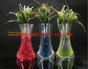 China small standup vase folding disposable plastic vinyl for wedding, Wide Transparent Vinyl Plastic Standup Flower Vase supplier