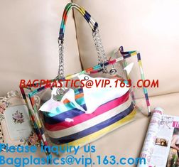 China PVC Waterproof outdoor Travel Shopping Bags Fashion Lady Colorful Striped Beach Bags Waterproof Outdoor Beach Bean Bag supplier