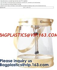 China Transparent PVC Drawstring Bag With Colorful Rope,Clear PVC drawstring bag with gold string,Pvc Strips Printing Gift Pac supplier