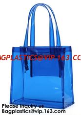 China Beach Bag Clear PVC Bag Tote With Inner Pocket And Zipper Closure,PVC Bag Beach Tote With Black Handles, Bagease supplier