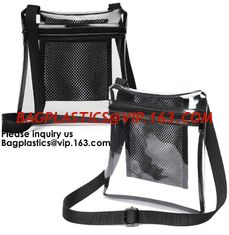 China Clear Sling Bag PVC Tote Bag With Interior Mesh Bag And Shoulder Strap,Clear PVC large handbag with small pouch supplier