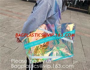 China Custom Design Vinyl Mirror Surface Pvc Tote Shopping Bag,PVC Reusable Grocery Bag Summer Beach Bag Custom Logo Women Tra supplier