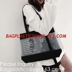 China Transparent PVC Blanket Bag/Plastic Shopping Bag/Packaging Bag With Black Woven Trim And Webbing Handle, bagease, packag supplier