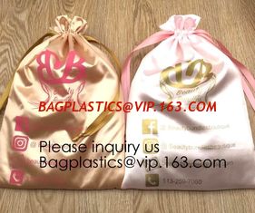 China Shinny Golden Satin Drawstring Bag With Rose Gold Printing,Satin Pouch With Ruffle,Small Colorful Thick Satin Drawstring supplier