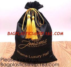 China Rose Gold Printing White and Gold Silk Packaging Bags For Clothing Industry,Pink Silk and Velvet Drawstring Bag With Ros supplier