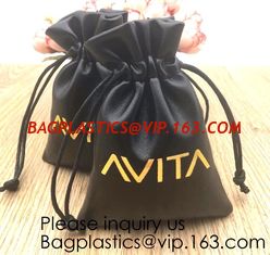 China Black Pu Leather Drawstring Pouch Bag For Jewelry Earpiece,Electronics Storage Graven Branded Drawstring Soft PU Leather supplier