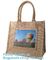 Wholesale jute tote bags with leather handles,Reusable natural color jute tote bag for shopping, Printed jute shopping b supplier