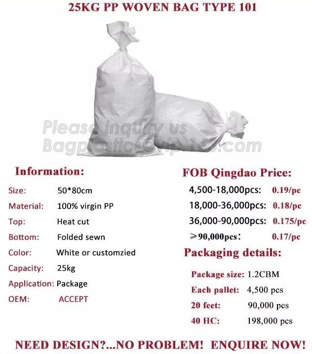 China PP Woven Bag/Sack for50kg cement,flour,rice,fertilizer,food,feed,sand,construction garbage pp woven bag for packin