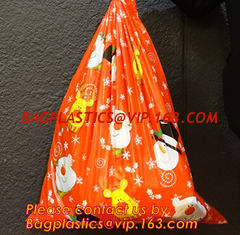 China PE Plastic drawstring Gift Bags With cartoon Logo, drawstring christmas plastic giant santa sack for gift supplier