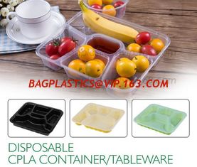 China Disposable corn starch plates biodegradable corn starch food container, Disposable PLA Serving Divided Lunch Tray supplier