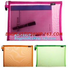 China PVC Netting k Document Bag with Pocket, A4 Size ladies plastic document bag for student, Netting surface PVC pen f supplier