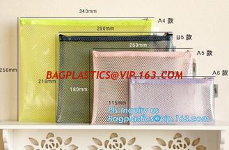 China Mesh PVC Document File Bags With Zipper Closure A4 A5 A6 Size File Packing Bags, A5 B5 zipper mesh file bags, slider zip supplier