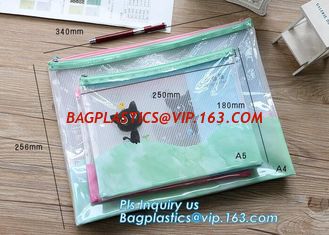China pp file folder plastic pockets document bag, A4 mesh folder zipper pocket document bag, Document Bag with Zipper Storage supplier