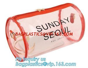 China ZIP BARREL BAG, Cosmetic bag PVC in cylinder shape, Cylinder Round Folable See-through Travel PVC Makeup Case, cylinder supplier