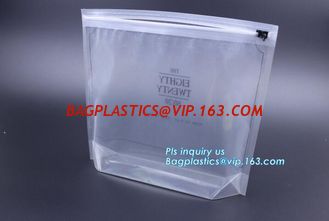 China quad seal bottom and bottom load metallized film slider zipper packaging bag, Metal Zipper Printing PVC Slider Bags supplier
