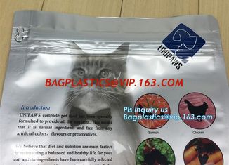 China pet dog food packaging bag with resealable zipper or slider,quad flat bottom, good barrier, Trade assurance dog food blo supplier