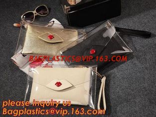 China Button Closure PVC Clutch Bag For Women Handbag Snap Sleeve Cosmetic Makeup Bag, Satchel Golden Handle Chain Clutch PVC supplier