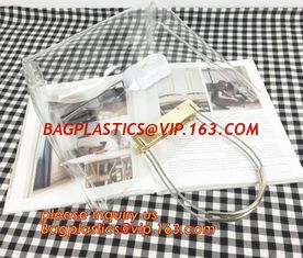 China customized printing soft clear pvc packaging bag with handle for wine, vinyl pvc zipper gift tote bags with handles supplier