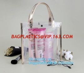China promotional clear pvc cosmetic bags handle zipper for sale, eco soft loop die cut pvc clear handle plastic shopping bags supplier