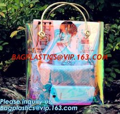 China neon laser shopping beach bag tote bag, Summer PVC Beach Handbag Neon Colored Beach Bags, transparent beach bag women's supplier