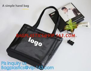 China Fashionable Beach Bag Outdoor Tote Bag Black Mesh Handbags, Customized women beach bag, ladies mesh beach bags handbag supplier