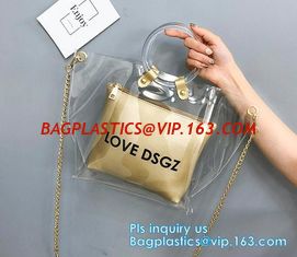 China fashion women's handbag tote bag with zipper shopping bag ladies handbag shiny durable clear PVC lady bag with pouch supplier