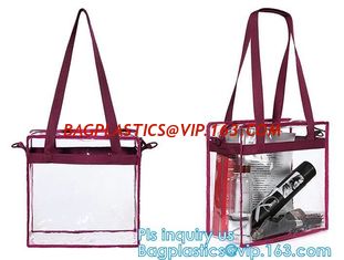 China Eco-Friendly Customized PVC Bag for Shopping, cosmetic packaging handle zipper top pouch printed transparent tote shoppe supplier