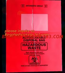 China yellow printing self adhesive biohazard waste bag, Yellow infectious medical waste disposal plastic bag Biohazard garbag supplier
