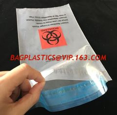China printing self adhesive biohazard waste bag, autoclave biohazard specimen transport bag, Medical Biohazard Plastic Poly B supplier