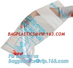 China 60 micron clear LDPE plastic cotton draw string garbage biohazard bag, Custom printed compostable flat on roll trash bag supplier