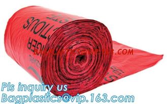 China Large Capacity Red Biohazardous Disposal Medical Waste Plastic Trash Bags on Roll, High temperature resistance 120C Bioh supplier